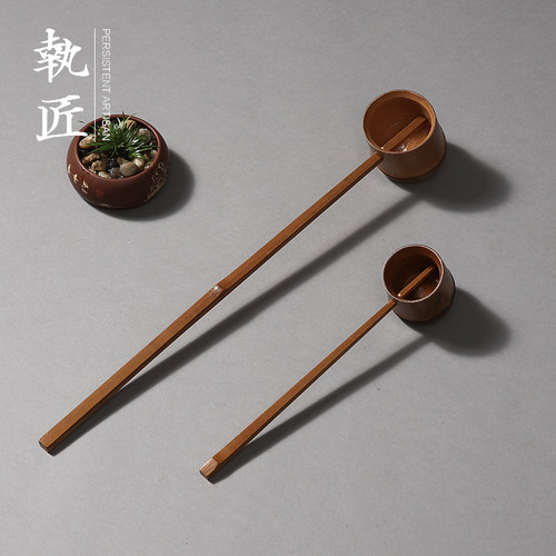 中式复古天然竹制水勺长柄茶勺水瓢汤勺家用茶道舀水净手茶道零配