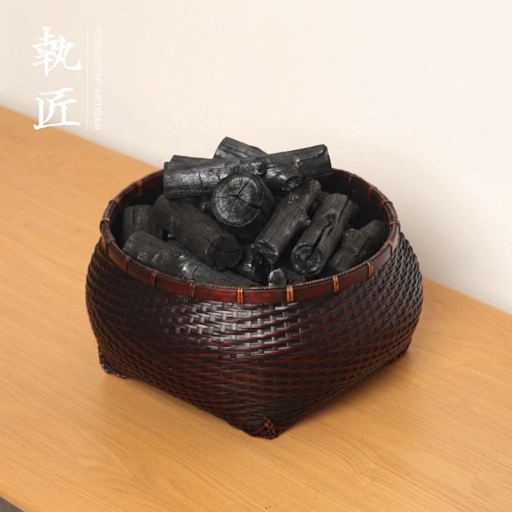 纯手工竹编炭斗碳筐炭钵茶具收纳篮茶道配件整理篮茶具收纳筐复古