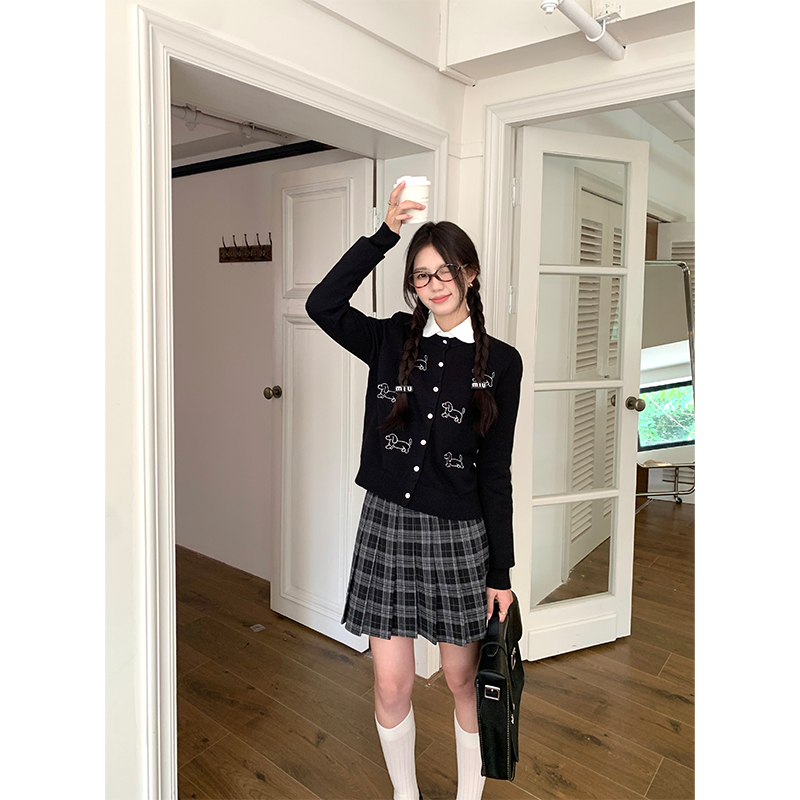 cozydays 「伯克利半裙」黑色格纹百褶裙女秋季百搭显瘦a字短裙