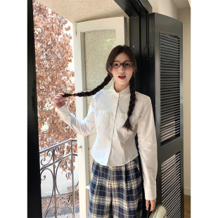 cozydays 襯衫 女秋2025新款 收腰內搭上衣小眾襯衣 娃娃領白色長袖
