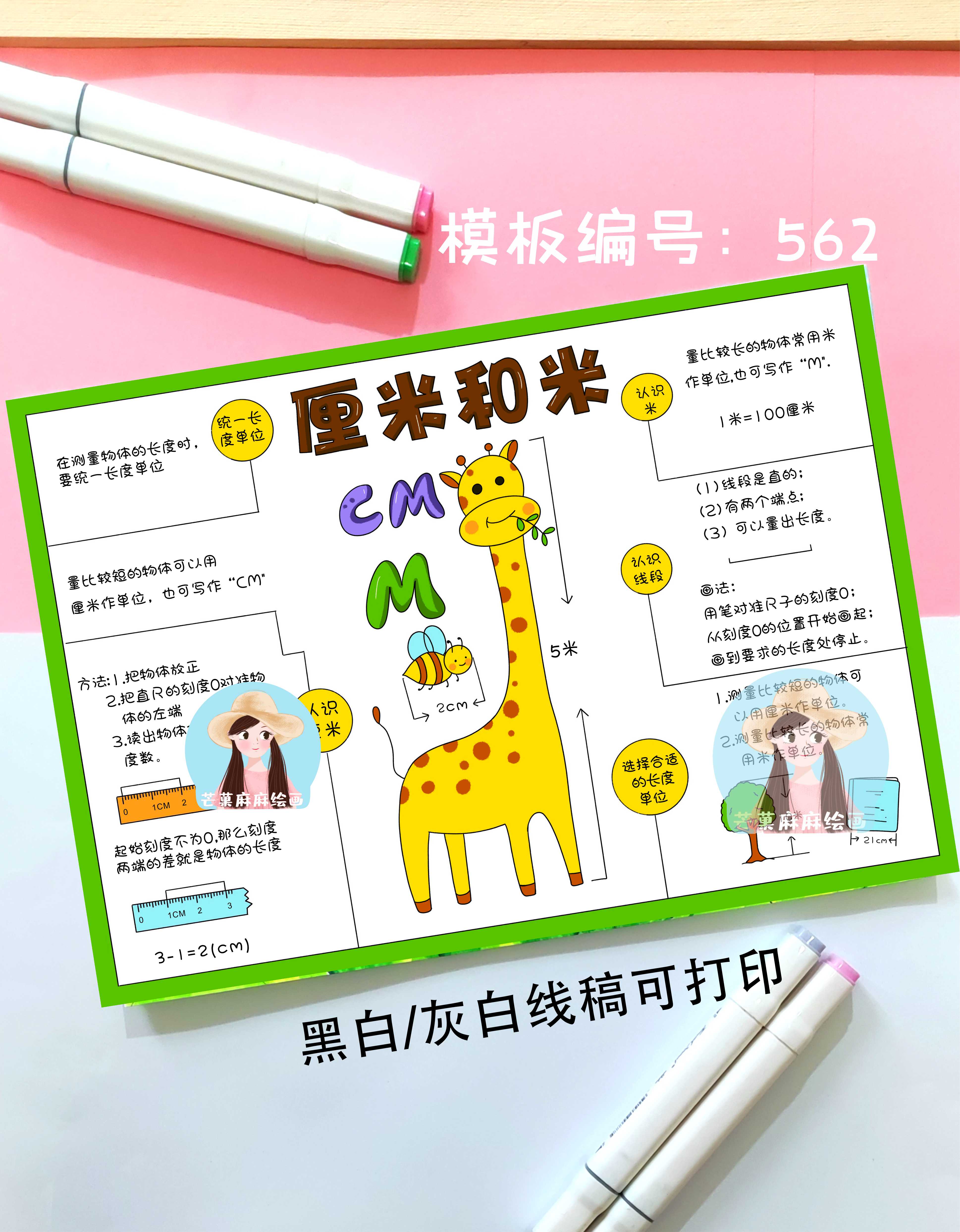 562人教版二年级上册四单元厘米和米数学思维导图线稿可打印