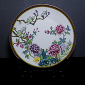 饰瓷盘 景德镇陶瓷装 客厅背景墙玄关挂盘 粉彩花鸟盘 轻奢现代中式