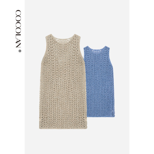 夏季女长裙镂空长款针织背心裙