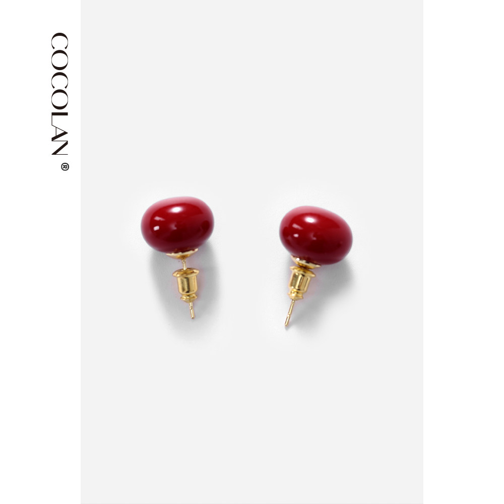 COCOLAN豆豆珍珠耳钉气质高级感朱砂红显白耳环CL6EH0903
