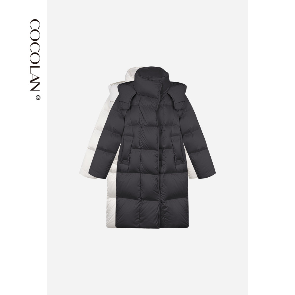 COCOLAN【柔珠鹅绒】95白鹅绒连帽长款大被子羽绒服女CL8YR8999
