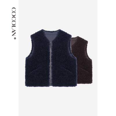COCOLAN 【牧绒】高级感加绒外搭马甲2025年新款绵羊毛无袖外套女