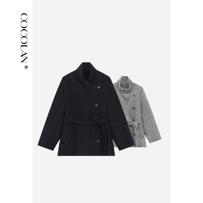 COCOLAN【熔岩】羊驼毛绵羊毛短款立领大衣女CL8DY0816