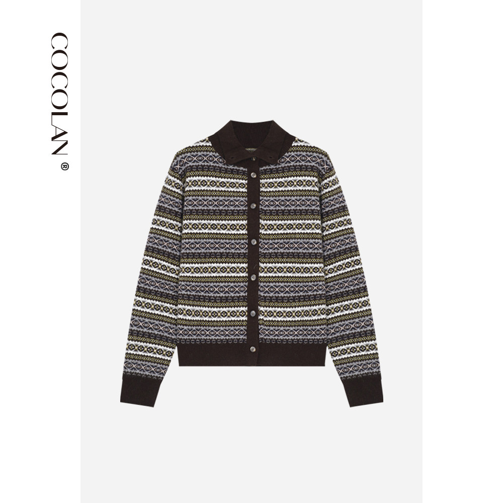 COCOLAN【木屋】绵羊毛山羊绒费尔岛提花开衫毛衣女CL8KS7053