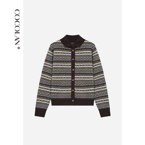 COCOLAN【木屋】绵羊毛山羊绒费尔岛提花开衫毛衣女CL8KS7053