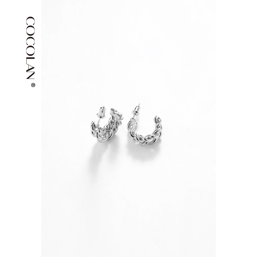 COCOLAN925银针镂空麻花耳环耳钉女CL8EH1201