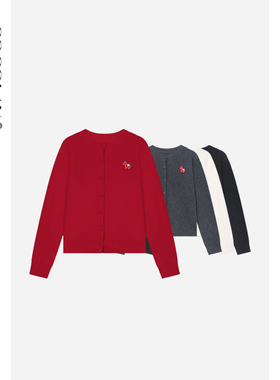 COCOLAN【福来】100绵羊毛刺绣小马标毛衣针织开衫女CL8KS9662