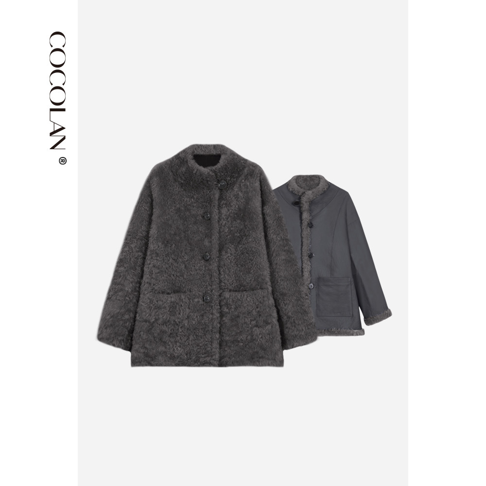 COCOLAN【诺瓦】拉贡长款毛毛皮草皮毛一体女外套CL8WT5920