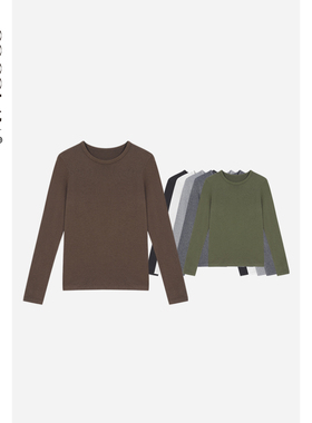 COCOLAN【珍珠-圆领】山羊绒打底圆领T恤女长袖CL6TX0827