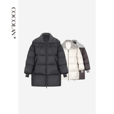 COCOLAN【雪梢】90白鹅绒针织拼接拉链中长款鹅绒服女冬季外套CL8