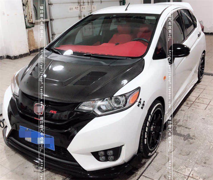 适用于本田飞度碳纤维机盖jazz fit gk5改装开孔引擎盖机头盖包围