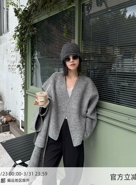 【11/11 20:00】MUCCHIC/V领羊毛双面尼短款大衣 配围巾