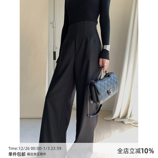 拖地裤 MUCCHIC Row高腰显瘦鱼骨腰封阔腿长裤 时髦Th 收腰遮胯