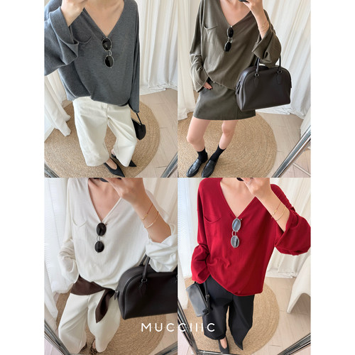 【9/18 20:00】MUCCHIC/懒人松弛感桑蚕丝羊毛v领针织衫