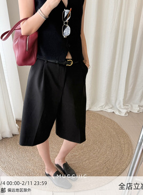 MUCCHIC/老钱羊毛六分阔腿中裤西裤秋冬季2025年新款
