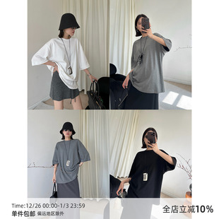 MUCCHIC 上衣 时髦ROW风纸片人圆领廓形T恤早秋百搭宽松休闲短袖