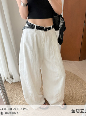 MUCCHIC/老钱莱赛尔天丝弯刀阔腿裤休闲裤夏季百搭白色高腰长裤
