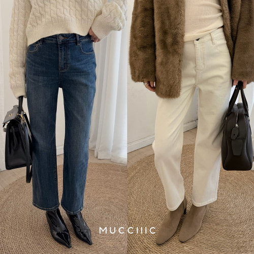 【1/5 20:00】MUCCHIC/冬直腿神裤法式复古加绒九分牛仔裤法棍裤