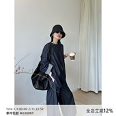 高腰阔腿裤 MUCCHIC row风廓形圆领套头牛仔衬衫 两件套