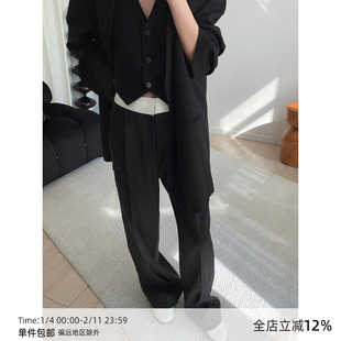 MUCCHIC/显腿直神裤/ROW风拼色白腰头直筒休闲西裤宽松百搭阔腿裤