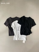 字母印花短袖 BAGEL女装 新款 T恤女微缎质感弹力合身显瘦上衣D49