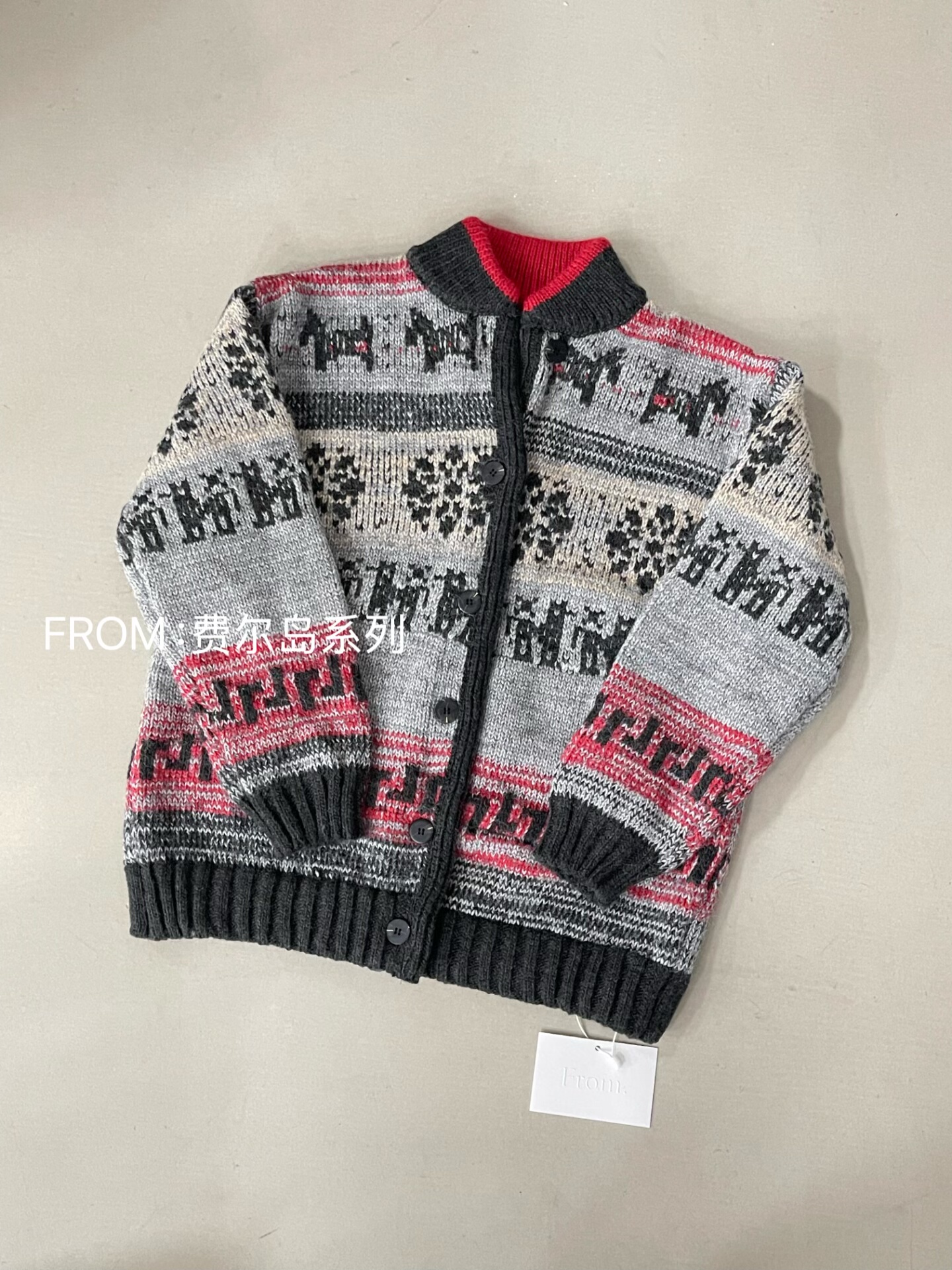 F2025冬重工厚实毛衣大外套费尔岛提花排扣羊毛韩国针织开衫女