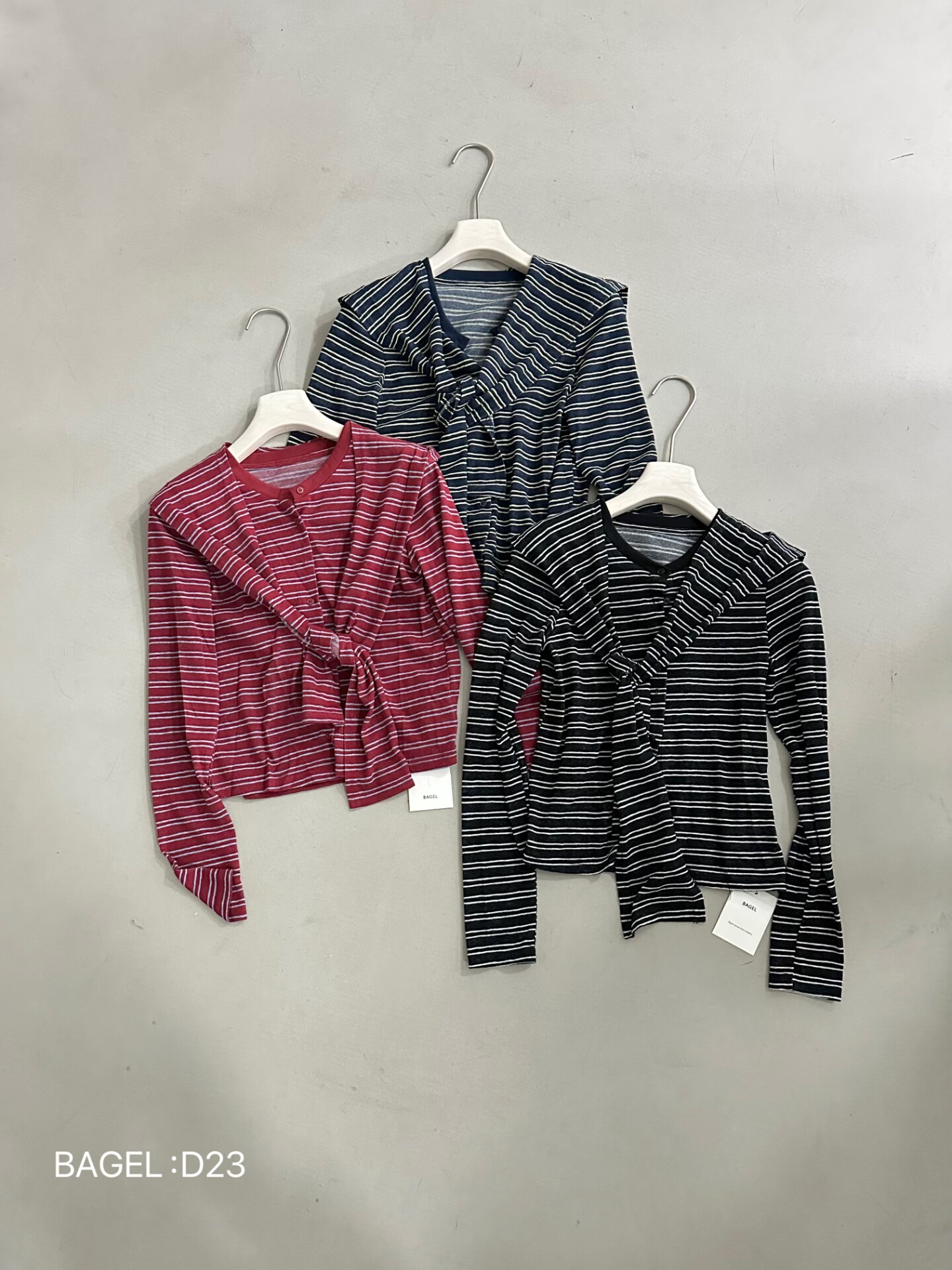BAGEL女装2025初秋新款时尚百搭显瘦条纹开衫女上衣T恤D23