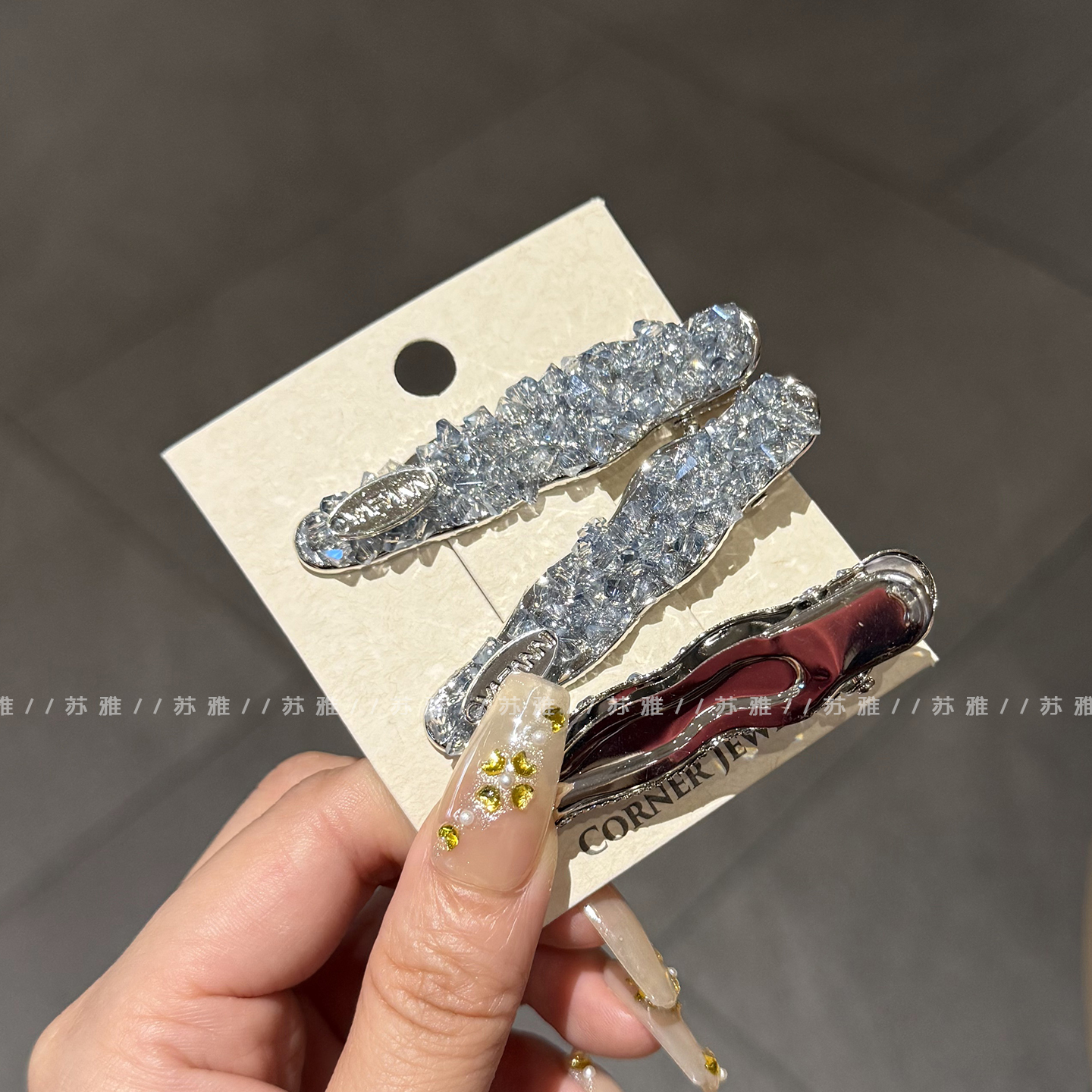 精致银标水晶碎发刘海边夹鸭嘴夹