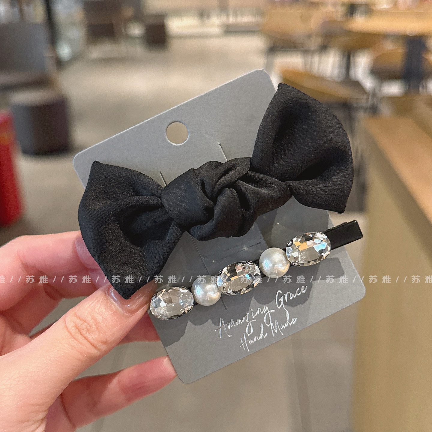 高级感气质蝴蝶结珍珠闪钻鸭嘴夹