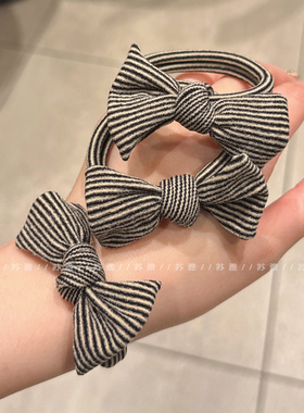 黑白条纹蝴蝶结发绳女扎头发皮筋耐用高弹力不伤发头绳发圈头饰