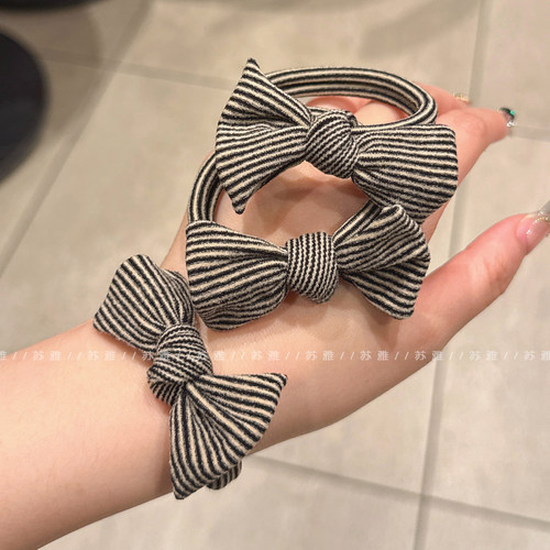 黑白条纹蝴蝶结扎头发绳高弹力