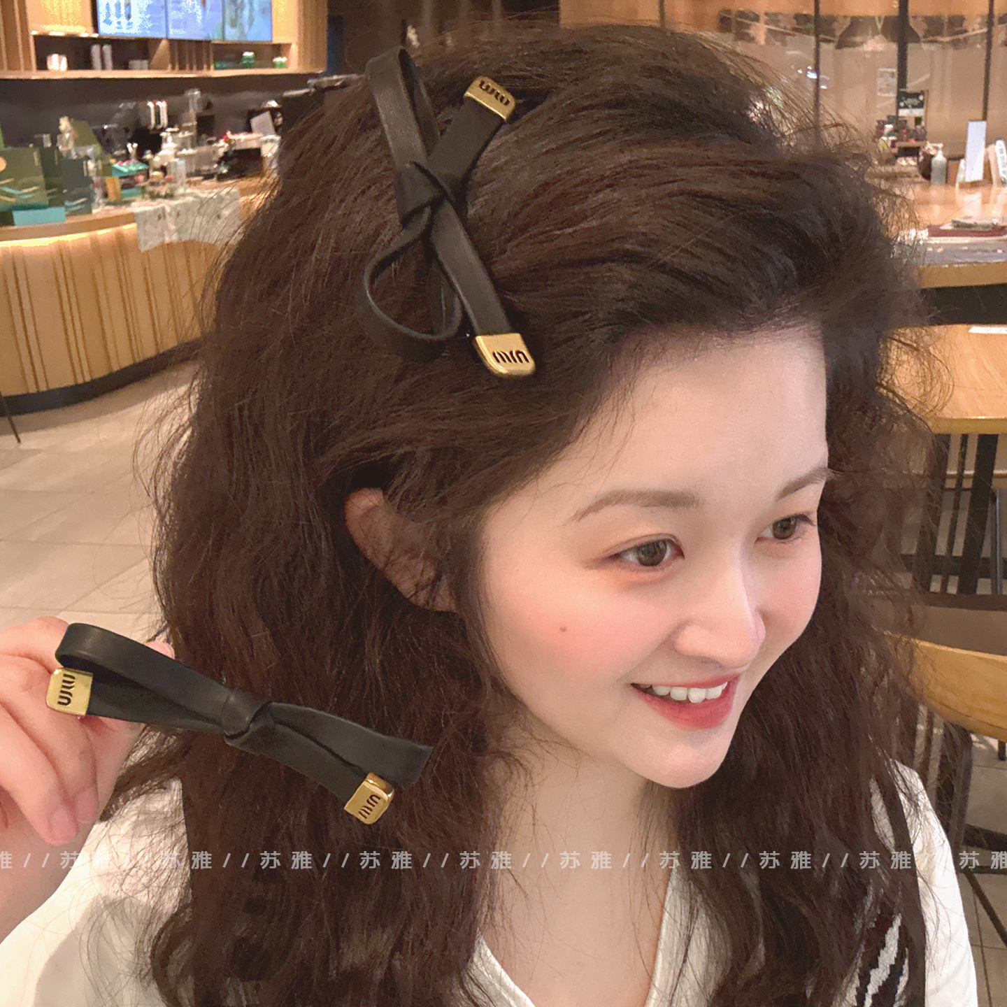 高级感皮质蝴蝶结碎发刘海鸭嘴夹