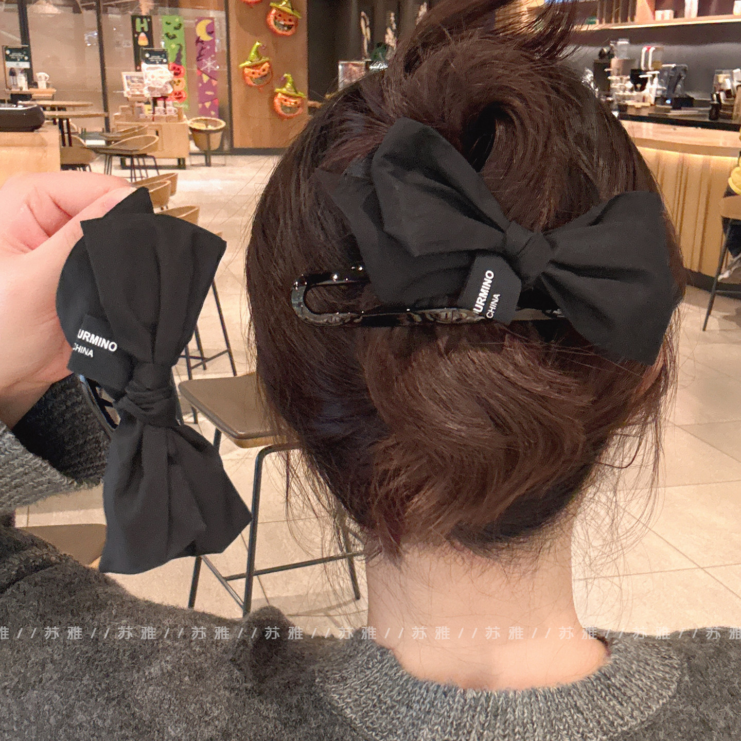 高级感气质蝴蝶结盘发鸭嘴夹发夹