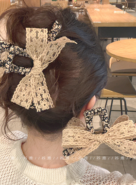 气质蕾丝蝴蝶结抓夹女2025新款韩国高级感后脑勺鲨鱼夹大号夹子