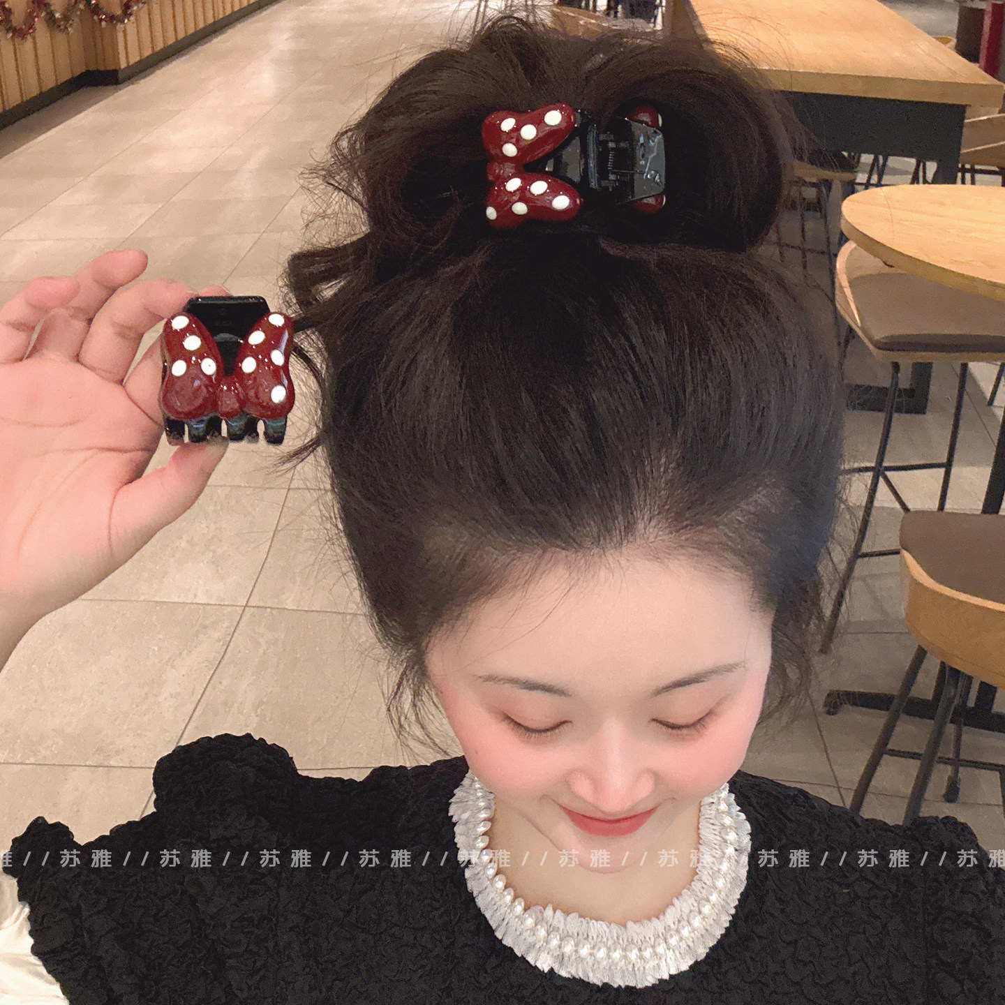 可爱波点蝴蝶结高马尾固定神器