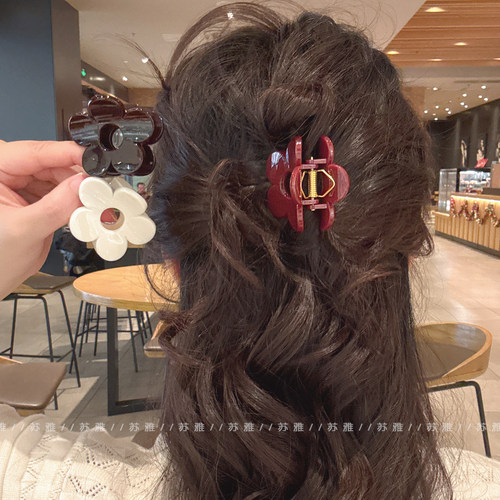 复古气质花朵半扎发鲨鱼夹发抓