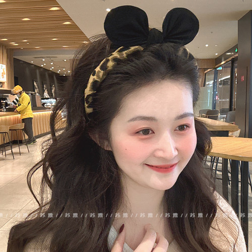 俏皮可爱立体蝴蝶结豹纹海绵发箍