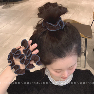 撞色木耳边小肠发圈女高马尾百搭扎头头绳高弹力丸子头耐用发绳