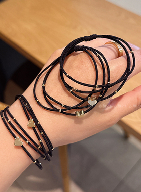 头绳女2025年新款高弹力耐用简约橡皮筋多股发绳金色爱心扎头发圈