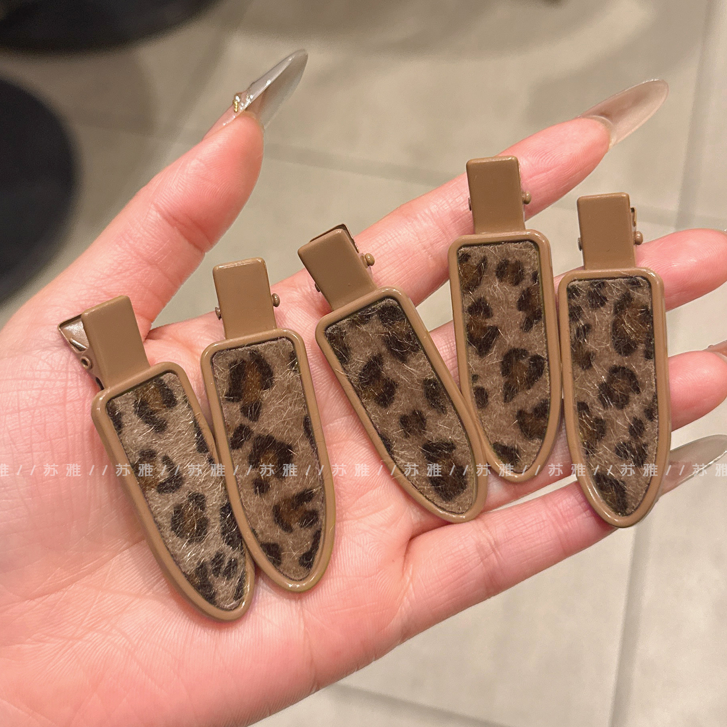 气质豹纹无痕碎发刘海鸭嘴夹边夹