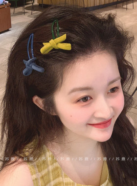 2个装~丝绒蝴蝶结发夹女侧边刘海夹前额碎发夹BB夹掰掰夹头饰发饰