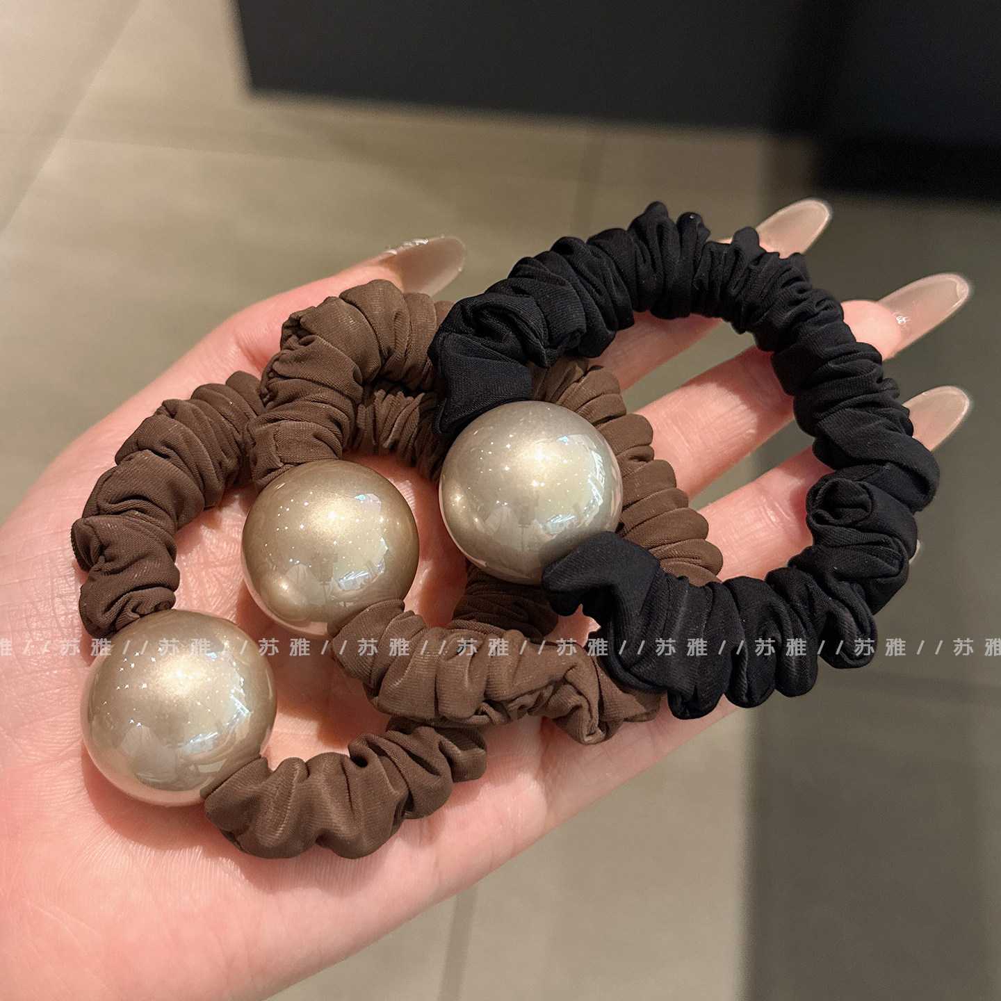 高级感气质珍珠褶皱发圈扎头发绳