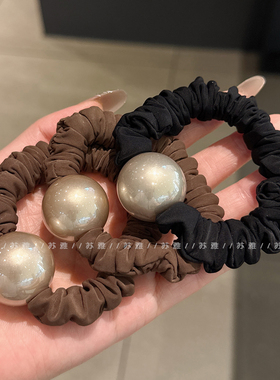 高级感气质珍珠褶皱小肠发圈头绳女简约新款橡皮筋扎头发绳发饰