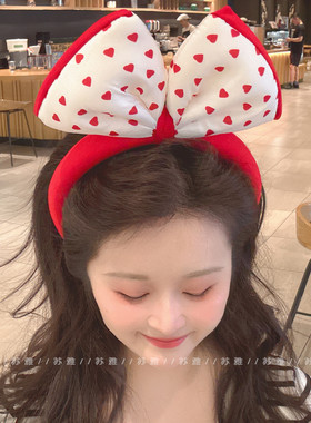 甜美撞色爱心波点海绵高颅顶发箍女大红色头箍发卡公主头头箍发饰