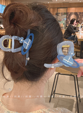 抓夹女高级感蓝色系AB款闪钻星球发抓夹子后脑勺盘发鲨鱼夹子发夹
