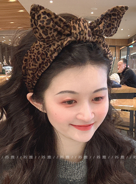 豹纹立体蝴蝶结发箍女2025新款高颅顶头发压法发卡洗脸头箍时尚
